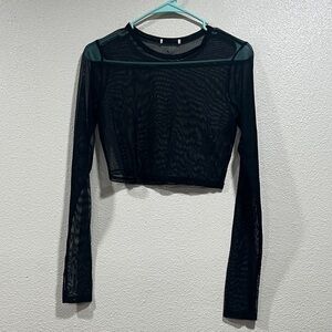 Black Sheer Long-Sleeve Crop Top - Women